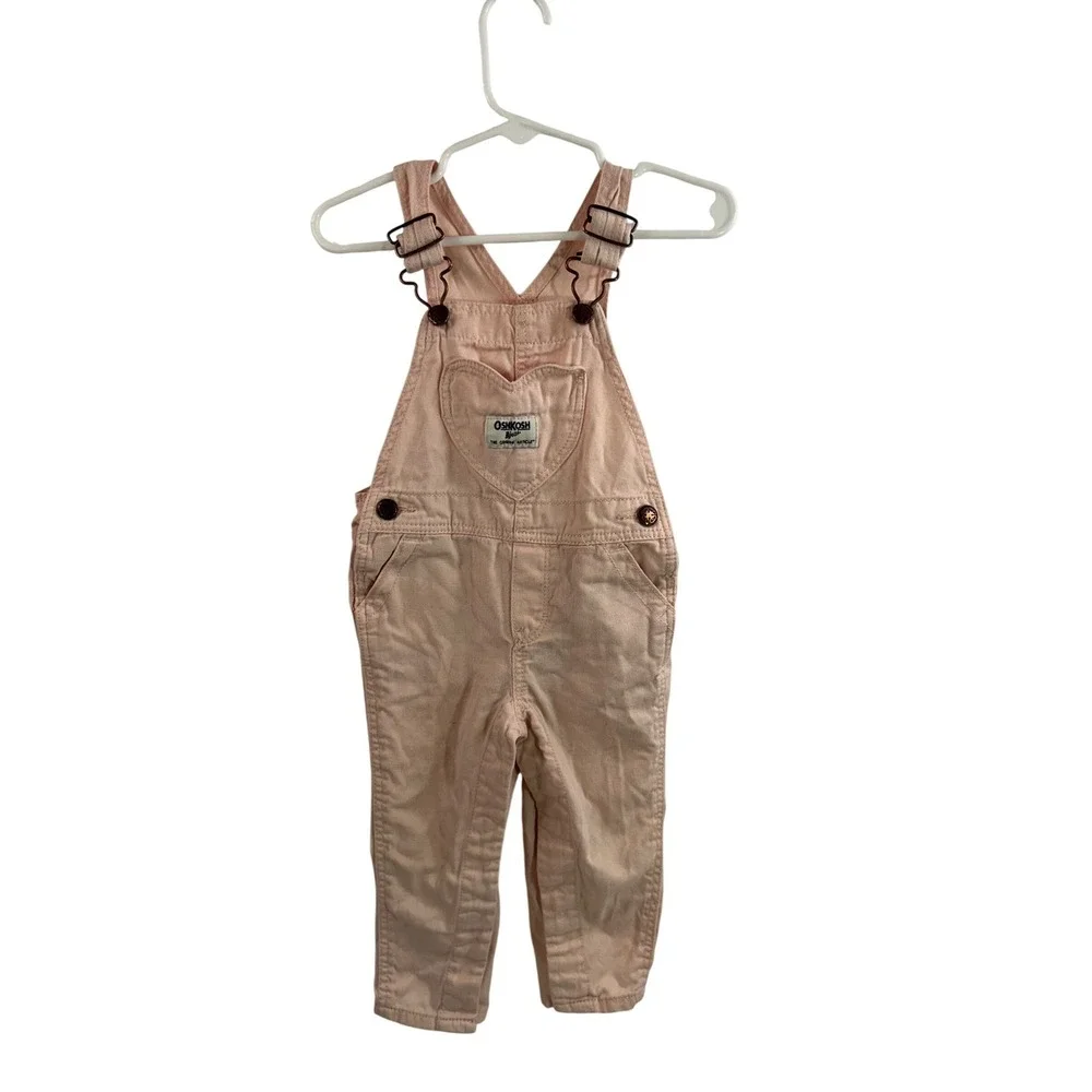 OshKosh B'gosh Overalls 12M Pink Heart Pocket Cotton Twill Kids